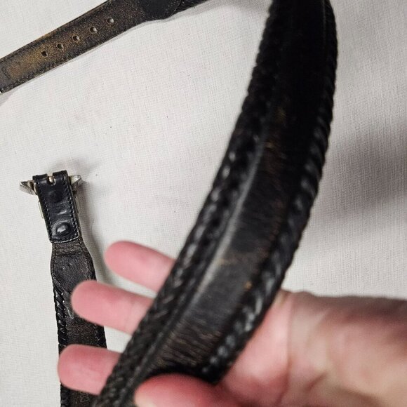 Vintage Womens Leather Belt Braided Edges Western Buckle sz 30 Distressed Look - Picture 10 of 13